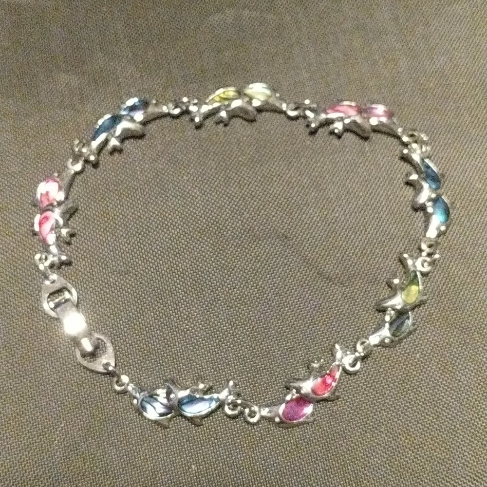 Y2K rainbow jeweled dolphins bracelet